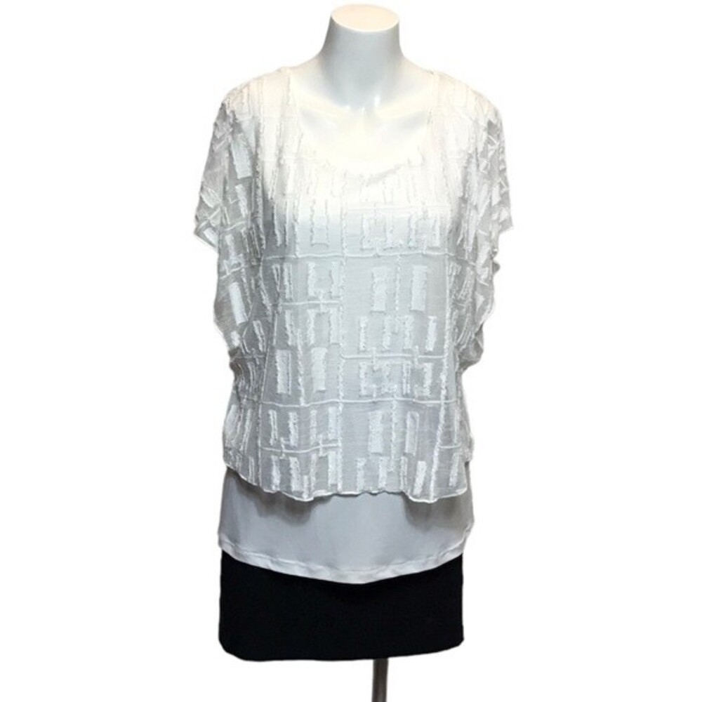 Joseph Ribkoff Tiered Cap Sleeve Top Blouse US 14 White‎ Layered Button Side